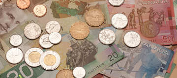 Canadian money in many denominations