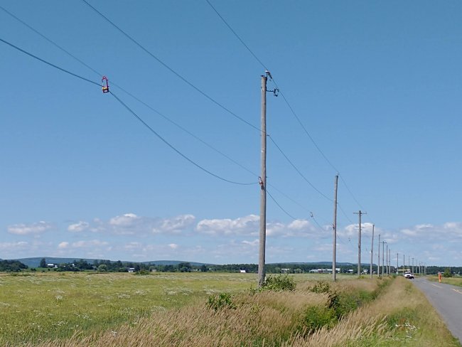 Line of power poles in rural area